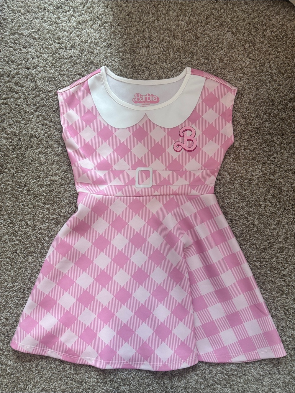 Barbie Pink & Cream Gingham Dress with Peter Pan Collar